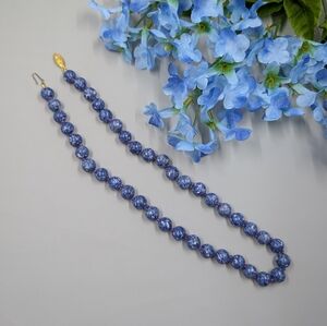 Vintage Lapis Lazuli Stone Bead Necklace With Knot Between Each Bead
